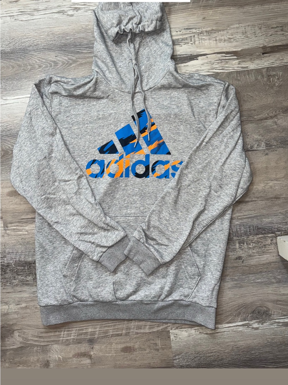 adidas Heather Gray Hoodie with Blue & Orange Logo